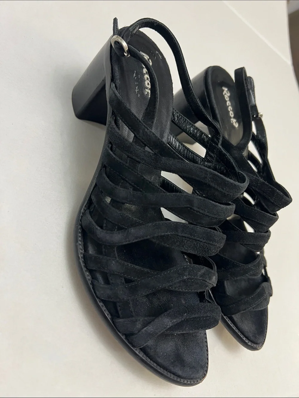 ROCCO. P VINTAGE BLACK LEATHER STRAPPY HEELS